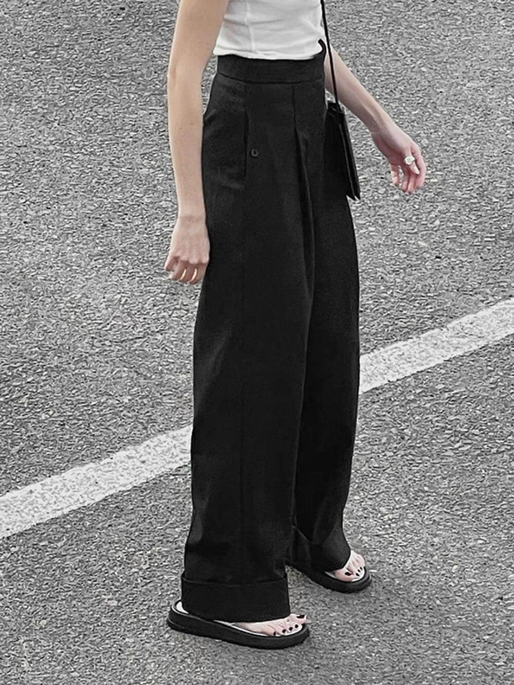 High Waist Pleated Wide Leg Tailored Trousers