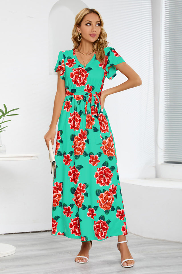 V-Neck Vacation A-line Midi Dress