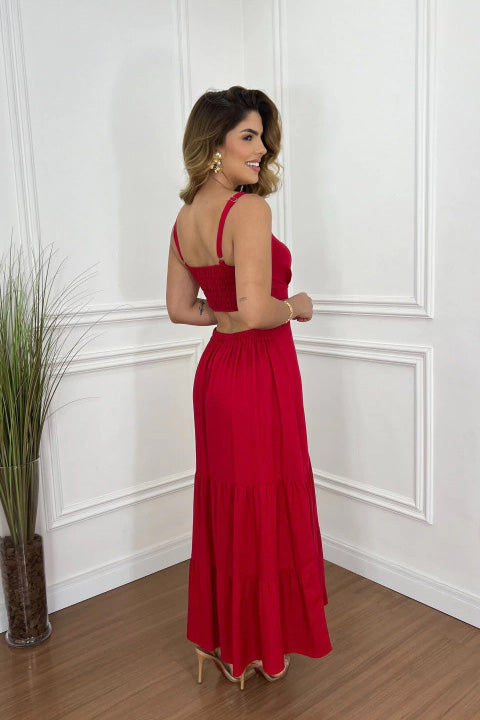 Minimalist Margarita , Versatile Solid Colored Midi Dress with Spaghetti Straps Boutique Collection
