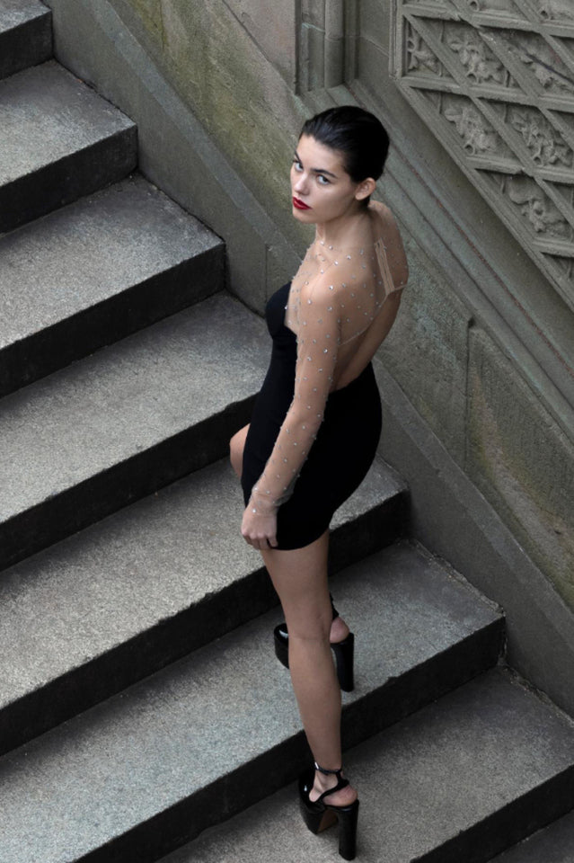 Aarohi Crystal Mesh Mini Dress - View 12