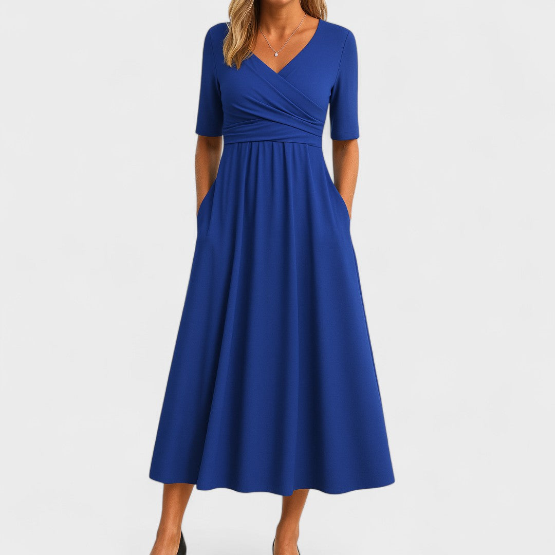 V-Neck Short Sleeve Fit and Flare Midi Dress 3