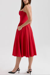 Square Neck Cap Sleeve Fit and Flare Midi Dress 13