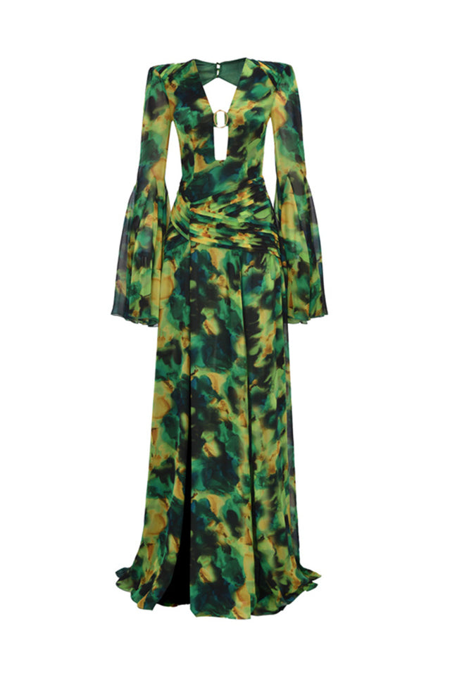 Bell Sleeve Printed Gown