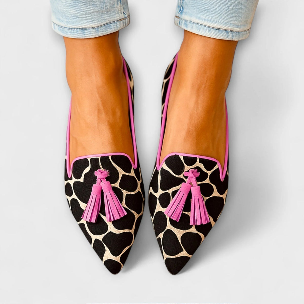Animal Print Pointed Toe Tassel Flats