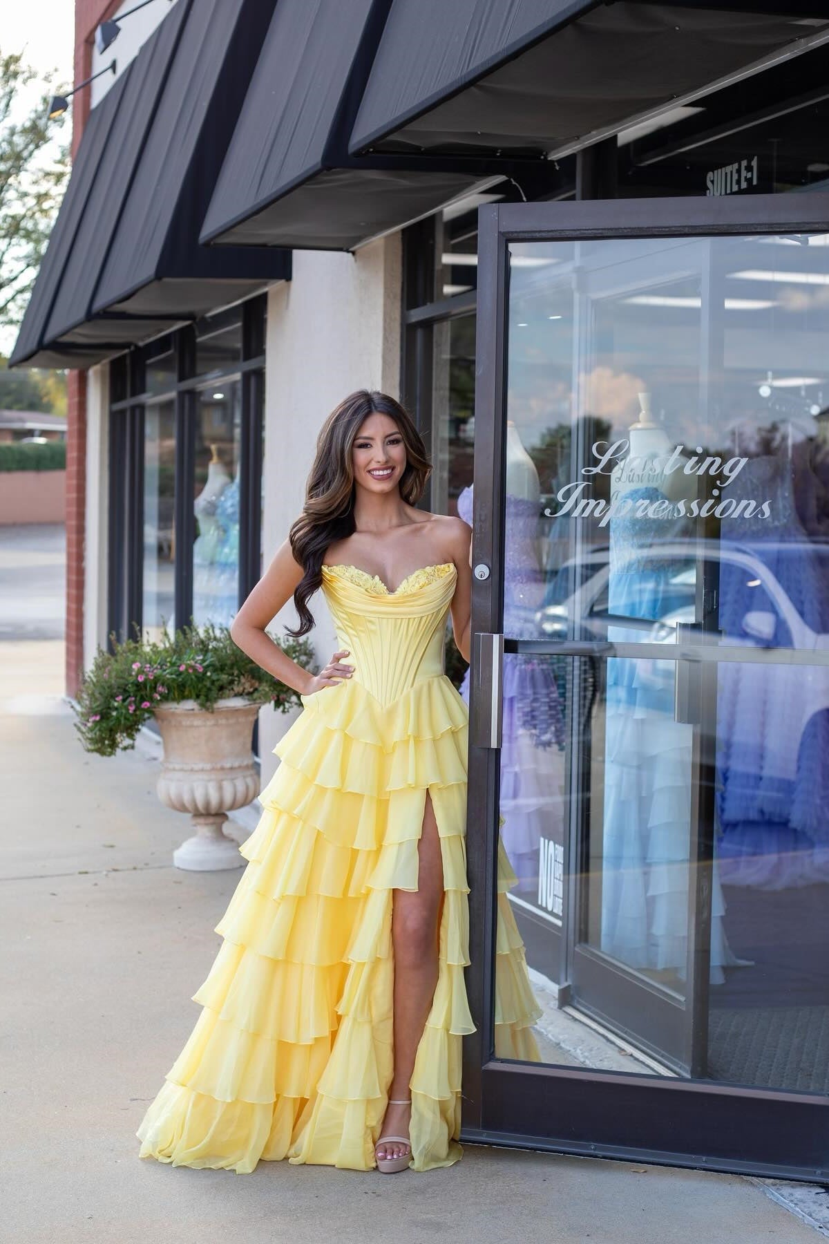 Lovely Yellow A-Line Sweetheart Long Tiered Prom Dress with Slit