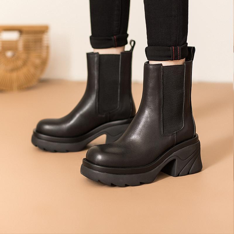 Colorful Sole Leather Chelsea Boots Designer Retro Chunky Riding Boots High Heel Handmade