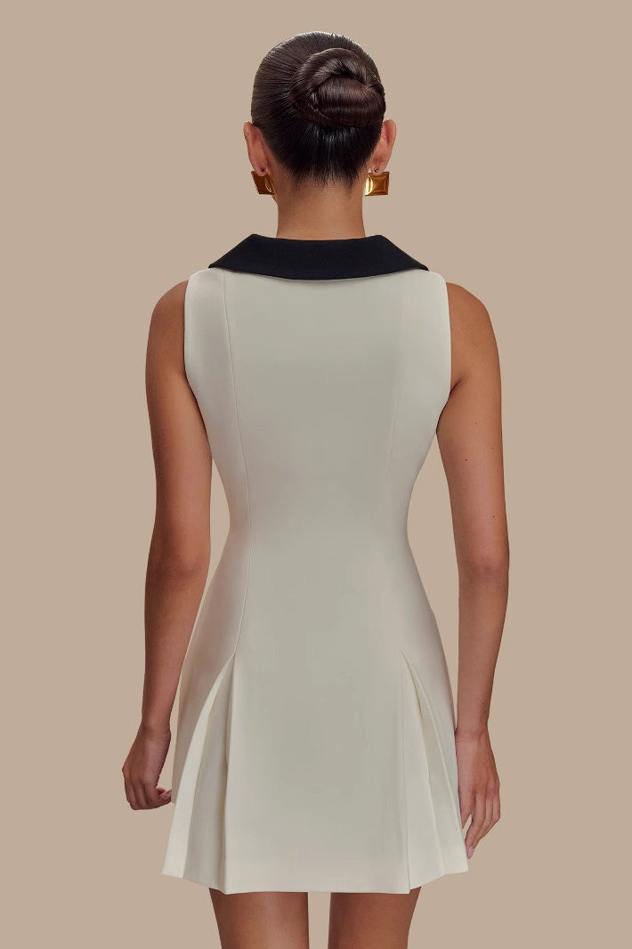 Lapel Bare-Arm Belted Midi Dress