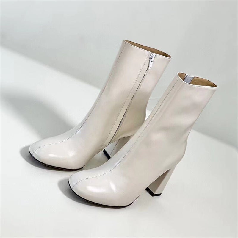 Classic Elegant Ankle Boots with 100% Sheepskin Lining High Heel Side Zipper Boots