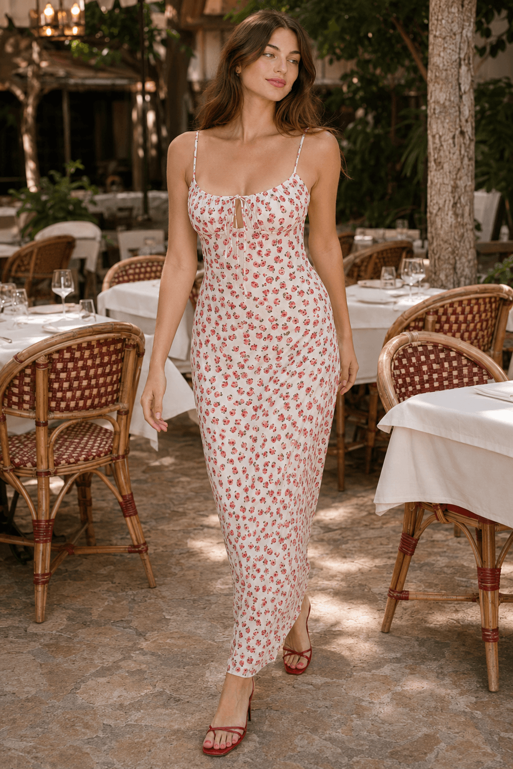Polka Dot Backless Strap Long Floral Dress