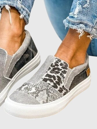 Round Toe Mixed Print Slip On Platform Sneakers