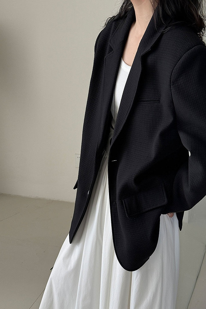 Waffle Textured Notch Lapel Two Button Oversized Blazer 9