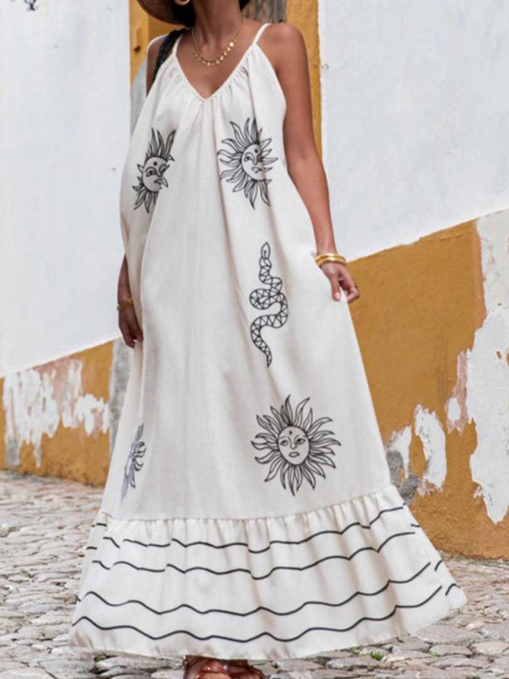 Sling Printed Holiday Loose Plus Size Dress Sun Print