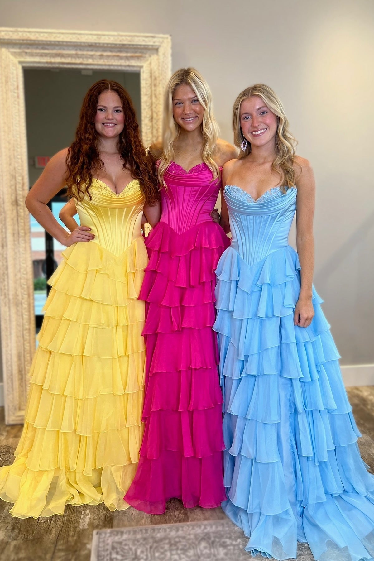 Lovely Yellow A-Line Sweetheart Long Tiered Prom Dress with Slit