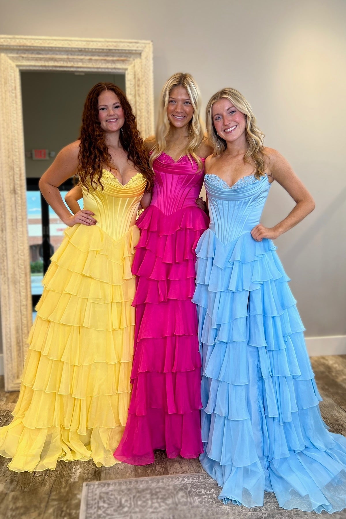 Lovely Yellow A-Line Sweetheart Long Tiered Prom Dress with Slit