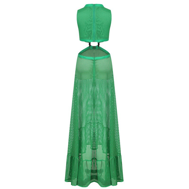 Open Knit Plunge V-Neck Side Cut Out Flared Maxi Dress 4