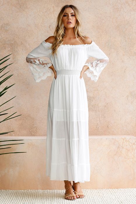 Allison Crochet Off The Shoulder Maxi Dress Ivory