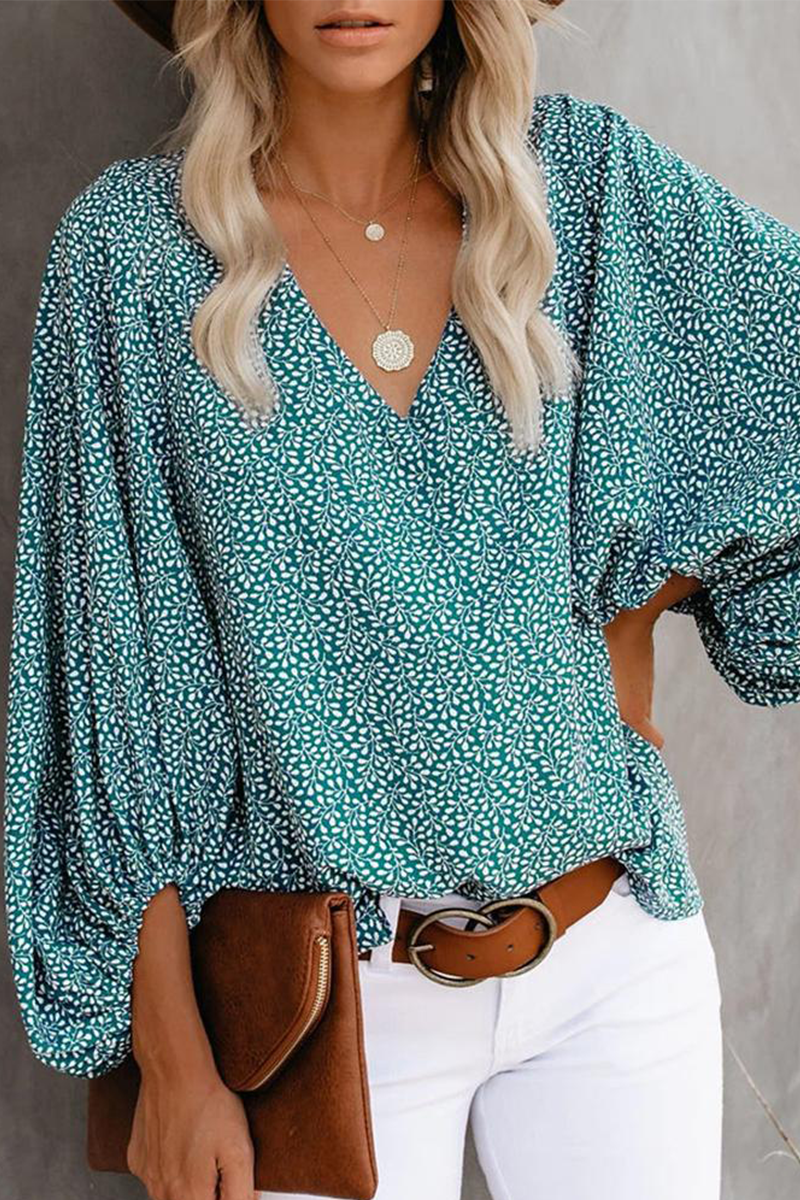 Elegant Print Floral Basic V Neck Blouses(8 Colors)