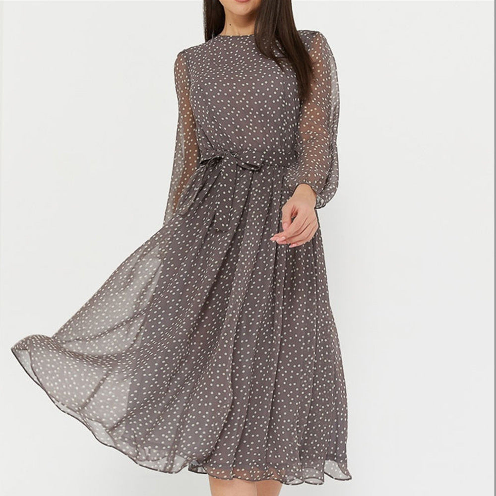 Retro polka dot long sleeve chiffon dress