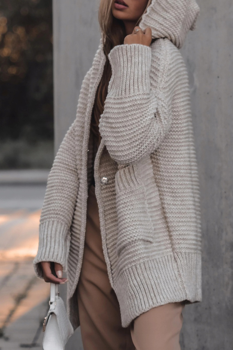 Pocket Hooded Button Oversized Cardigan