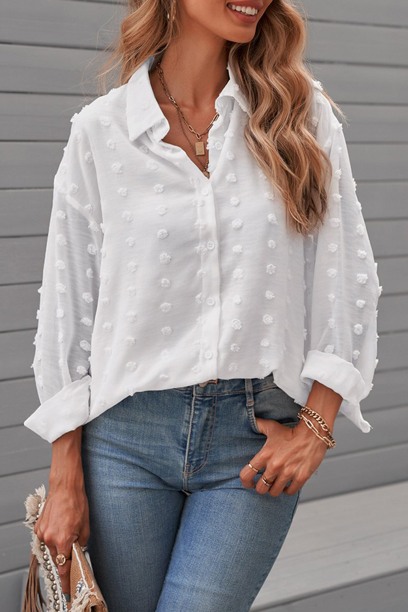 Elegant Solid Patchwork Buckle Turndown Collar Blouses(6 Colors)