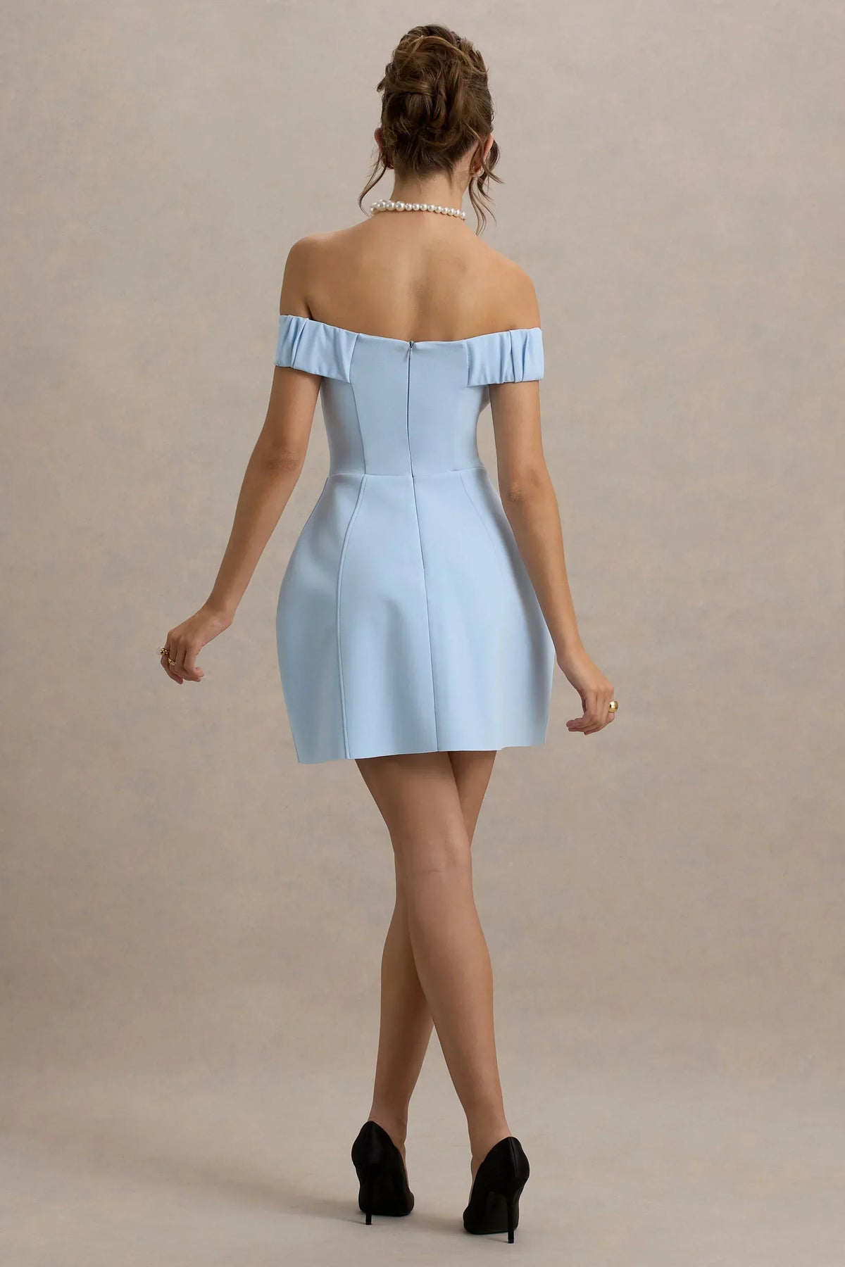 Off Shoulder Fold Over Bow Detail Notched Bodycon Mini Dress 3