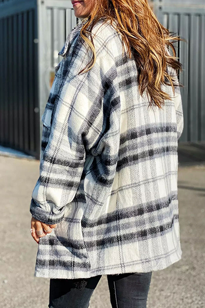 Plaid Lapel Hem Slit Loose Coat