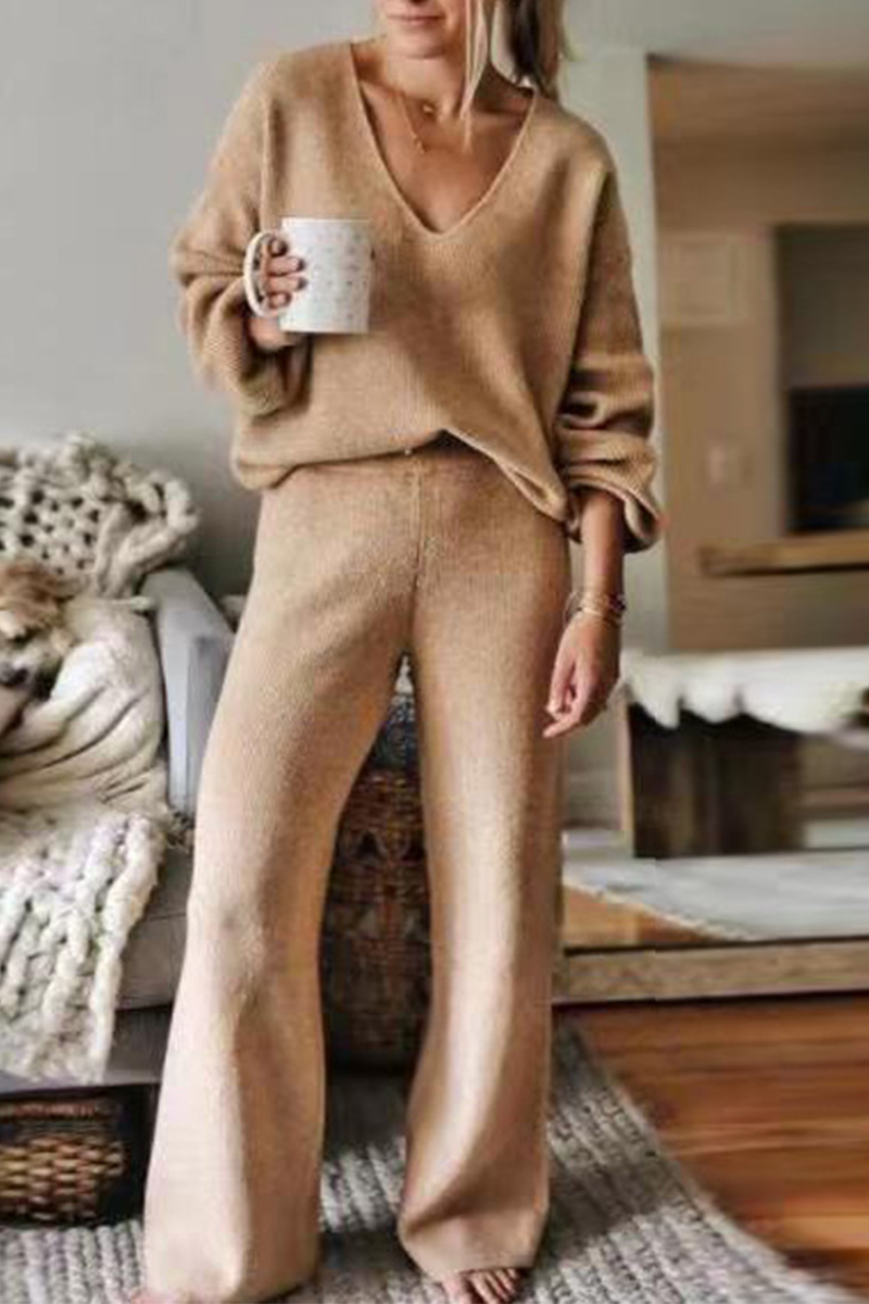 V Neck Loose Swater Pants Set