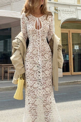 Sheer Lace Round Neck Maxi Dress 4