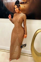 Plaid Mesh Bodycon Maxi Dress
