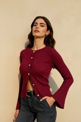 Single Breasted Ribbed Knit Cardigan
