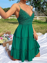 Guipure Lace Insert Layered Hem Tie Back Cami Dress