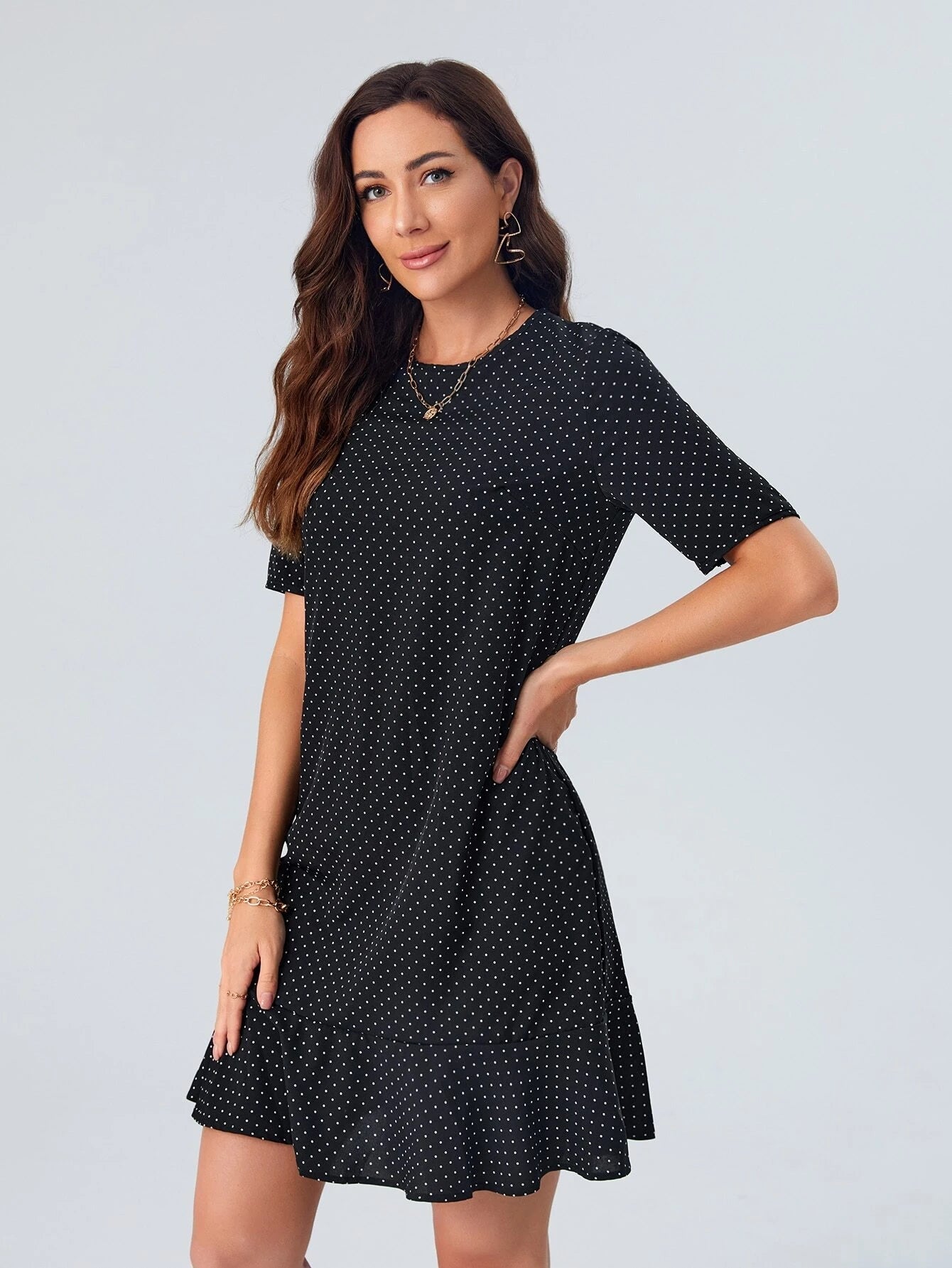 Polka Dot Ruffle Hem Fitted Dress