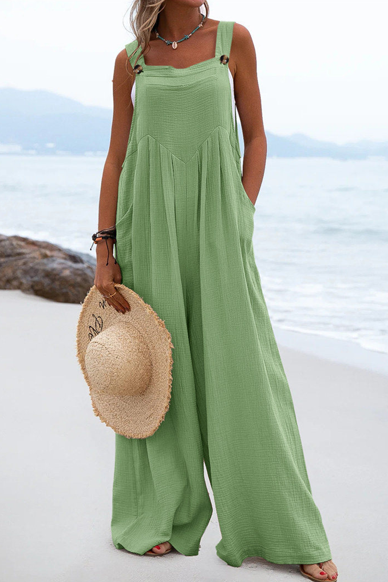 Adjustable Straps Pockets Wide Leg Jumpsuits