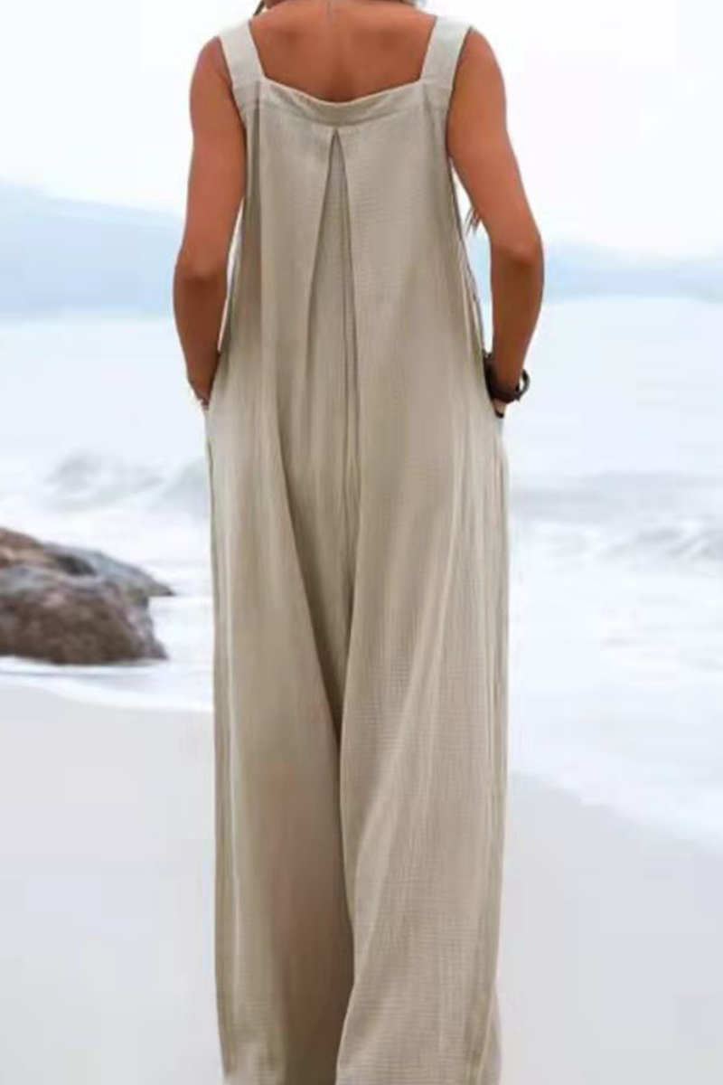 Adjustable Straps Pockets Wide Leg Jumpsuits