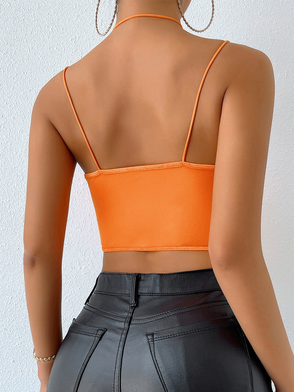 Halter Neck Ruched Mesh Cup Asymmetrical Hem Bustier Cami Crop Top 2