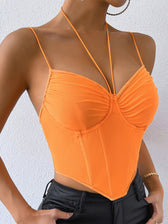 Neon Orange Asymmetrical Hem Bustier Cami Top