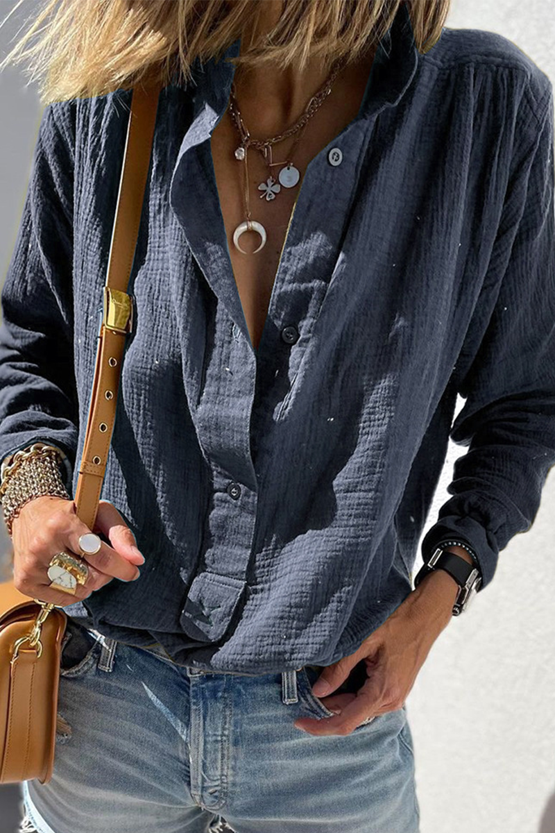 Button Turndown Collar Blouse
