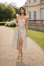 Spaghetti Strap Tie Waist Print Floral Dress