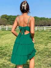 Guipure Lace Insert Layered Hem Tie Back Cami Dress