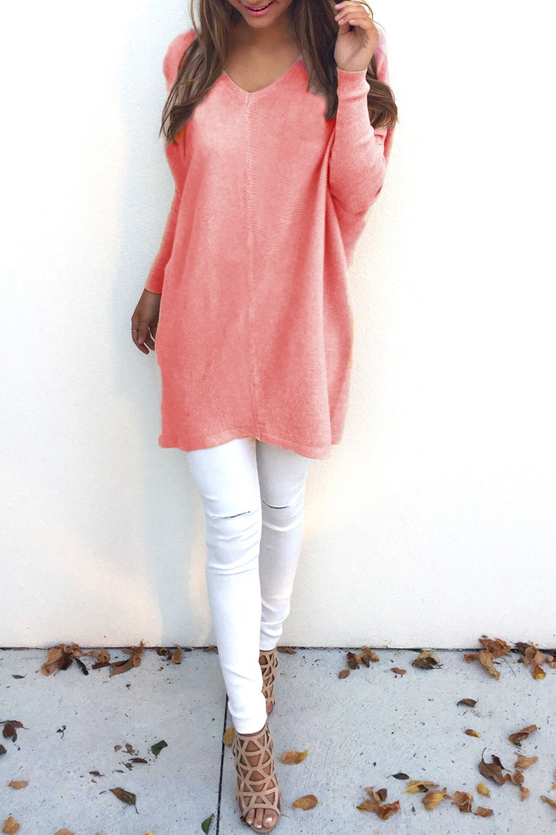 Casual Solid Split Joint V Neck Tops(9 colors)