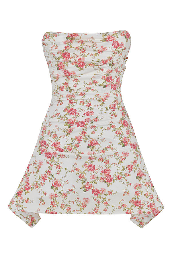 Satin Strapless Ruched Corset Asymmetric Hem Mini Dress 23