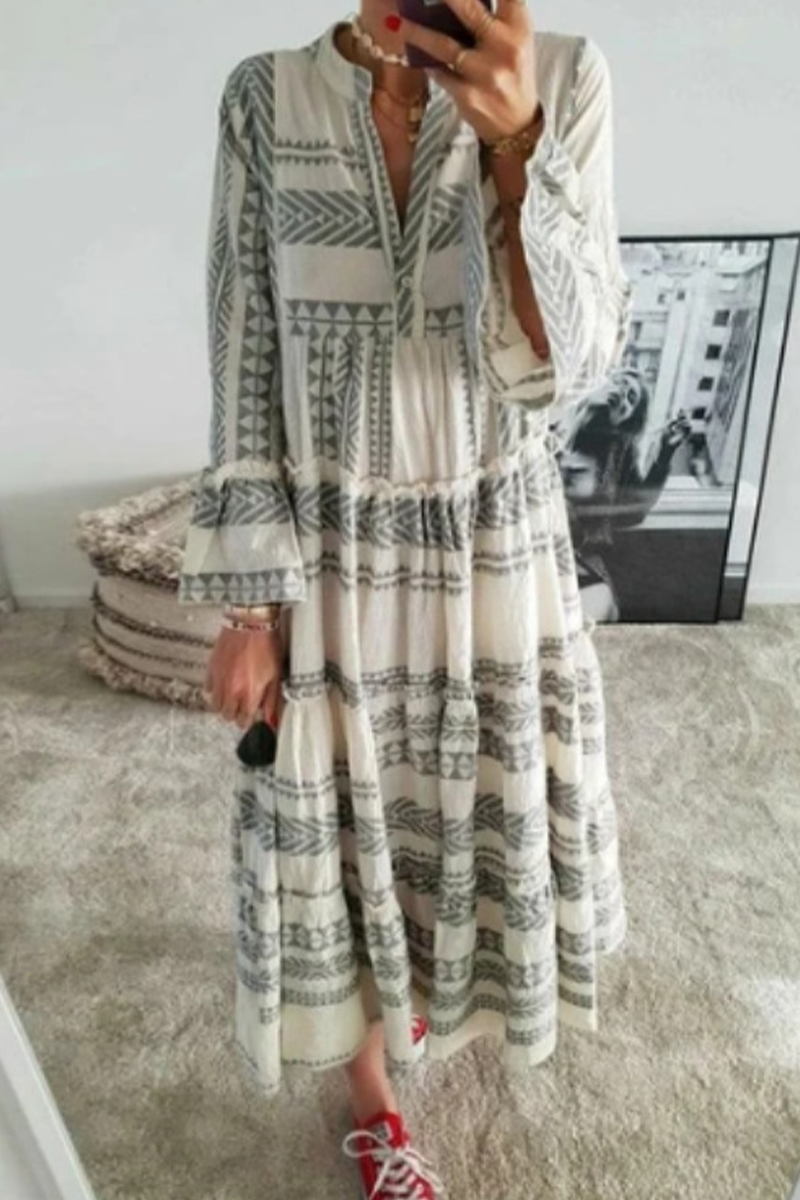 Sexy Geometric Flounce Asymmetrical V Neck Beach Dresses