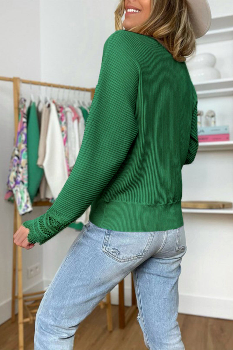 Lace Splicing V Neck Pullover Sweater
