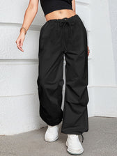 Oversized Drawstring Low Waist Slant Pocket Cargo Parachute Pants
