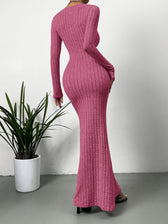Square Neck Ribbed Knit Mermaid Hem Dress