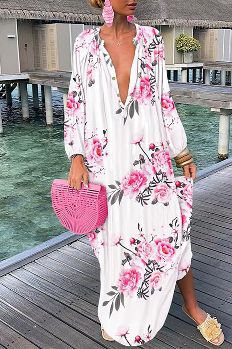 Sexy Print Patchwork V Neck Straight Dresses(8 Colors)