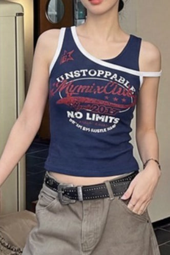 Letter Print Color Block Tank Top