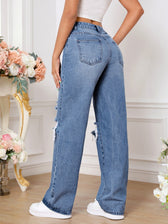 Distressed Straight-Leg Denim Jeans
