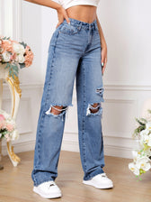 Distressed Straight-Leg Denim Jeans