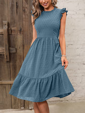Solid Swiss Dot Ruffle Hem Dress